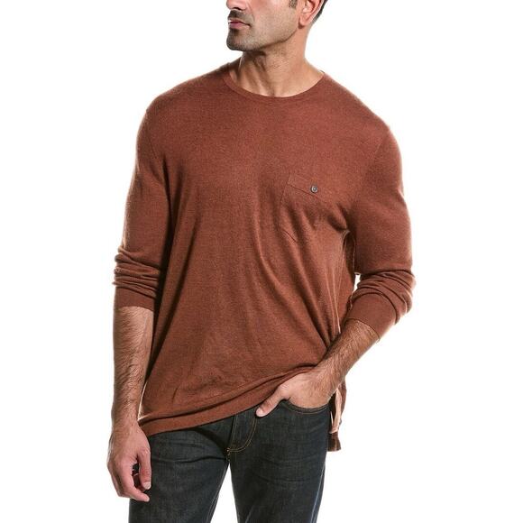 New Todd Snyder Mens Long Sleeve 100% Cashmere Crewneck Pocket Camel Brown Large - Picture 1 of 9